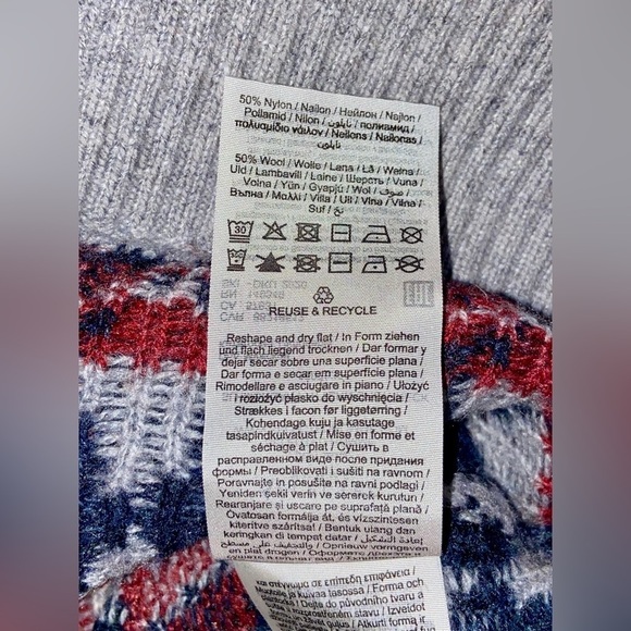 2/49$ Men’s SELECTED Fair Isle Raglan-Sleeve wool blend grey Sweater Sz‎ Large - Picture 5 of 13